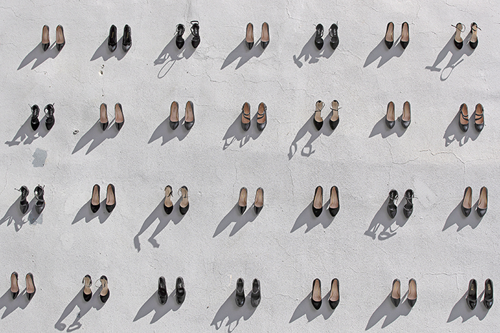 epa07836923 A view of a contemporary art installation by Turkish artist Vahit Tuna that aims to raise awareness on women killed by domestic violence, in Istanbul, Turkey, 12 September 2019. Some 440 female shoes were placed on two wall of a building to symbolize women who killed by men in 2018 in Turkey. According to 'We Will Stop Femicide', a women's rights platform, 245 women have been killed in Turkey in the first seven months of 2019. EPA/TOLGA BOZOGLU